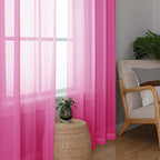 Hot Pink Sheer Curtains 63 Inch Length 2 Pcs, Solid Voile Long Light Filtering - Image 2