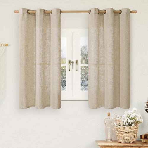 54 Inch Brown Linen Curtains for Small Windows 2 Panels Set, Light Filtering by LAMIT