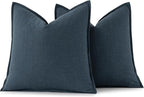 MIULEE Decorative Linen Pillow Covers 20x20 Inch Deep Blue | Boho Farmhouse​ - Image 6