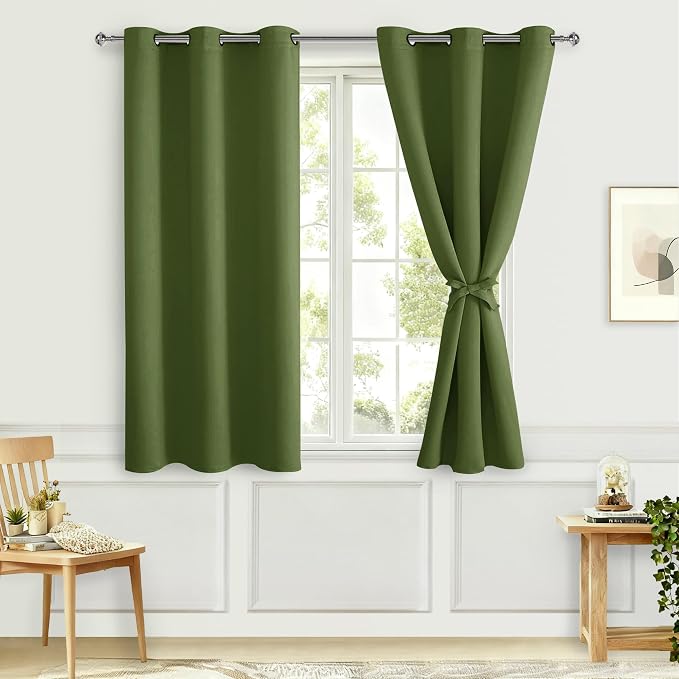 Blackout Curtains for Bedroom, Olive Green, 38 x 54 Inch 2 Panels | Light by Hiasan