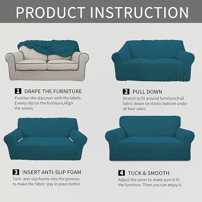 Easy-Going Stretch Oversized Sofa Couch Slipcover Washable Peacock Blue | - Image 8