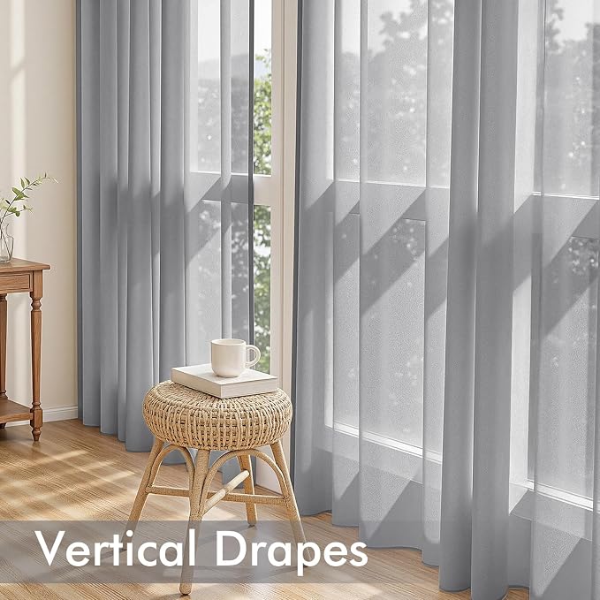 MIULEE Dark Grey Sheer Curtains 72 Inches Long 4 Panels 54 x 72 Inches | Light - Image 5
