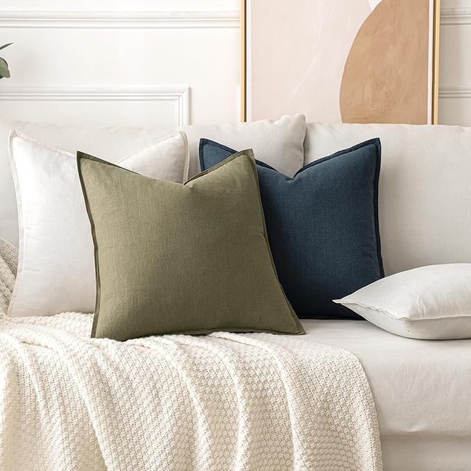 MIULEE Decorative Linen Pillow Covers 20x20 Inch Light Olive Green | Boho - Image 4