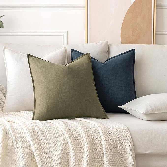 MIULEE Decorative Linen Euro Sham Pillow Covers 26x26 Deep Blue | Boho - Image 4