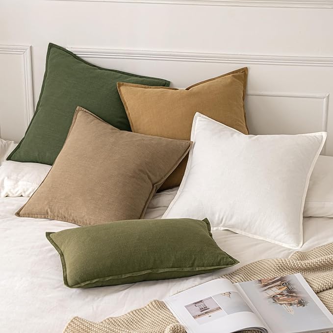 MIULEE Decorative Linen Pillow Covers 16x16 Inch Cream White | Boho Farmhouse​ - Image 5