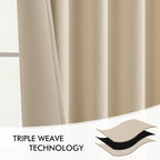 MIULEE Cream Beige Back Tab Blackout Curtains 52x104 Inch Length 2 Panels | Rod - Image 7