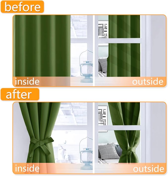 Blackout Curtains for Bedroom, Olive Green, 38 x 54 Inch 2 Panels | Light - Image 4