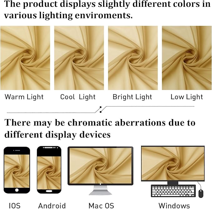 Gold Sheer Curtains 96 Inches Long 2 Panels, Breathable Solid Voile Light - Image 7
