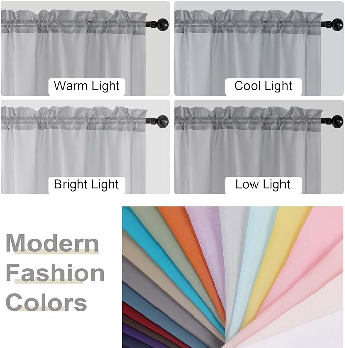 Light Grey Kitchen Curtains 30 Inch Length Tier 2 PCS, Solid Soft Half Curtains - Image 5