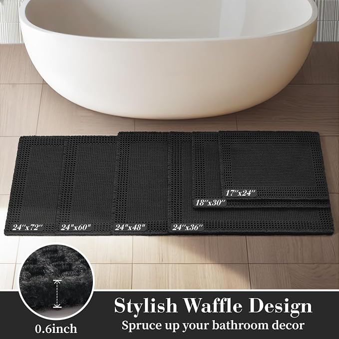 RESARE Waffle Bath Mat for Bathroom, Non Slip Bathroom Rugs 18"x30" Black | - Image 5