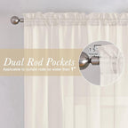 Ivory Sheer Curtains 102 Inches Long 2 Pcs, Rod Pockets Light Filtering Bedroom - Image 4