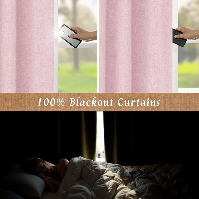Pink Linen 100% Blackout Window Curtains 45 Inch - Image 3