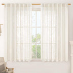Cream Linen Semi Sheer Curtains 48 Inch by LAMIT