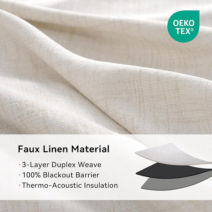 100% Blackout Linen Textured Curtains 96 Inch Long, Light Blocking, Thermal - Image 4