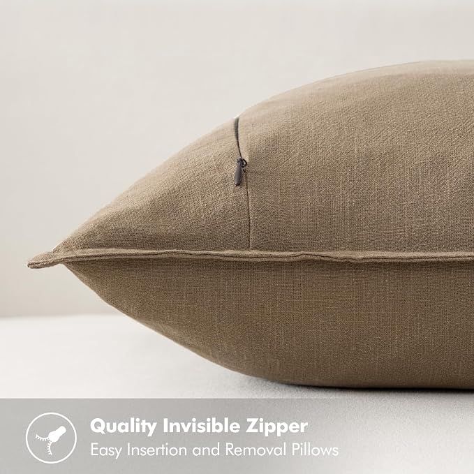 MIULEE Decorative Linen Lumbar Pillow Covers 12x20 Inch Khaki | Boho Farmhouse​ - Image 3