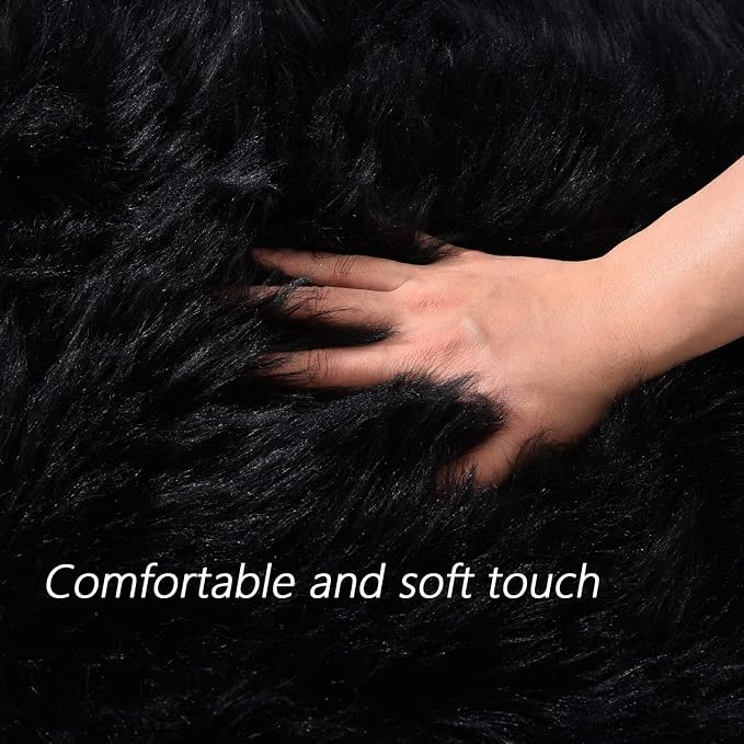 Latepis Black Runner Rugs 2x6 Faux Sheepskin Fur Rug - Image 5