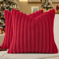 decorUhome Fall Faux Fur Throw Pillow Covers 24x24 Set of 2 Red | Decorative by decorUhome
