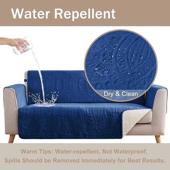Blue Loveseat Covers for 2 Cushion Couch, Water-Repellent Sofa Slipcover for - Image 3
