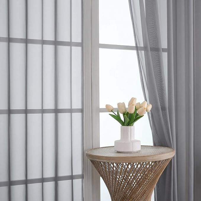Charcoal Grey Sheer Curtains 84 Inches Long 2 Panels Set, Light Filtering Sheer - Image 3