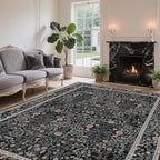 Vintage Black Living Room Rug, 8x10 Washable Area Rugs - Image 2