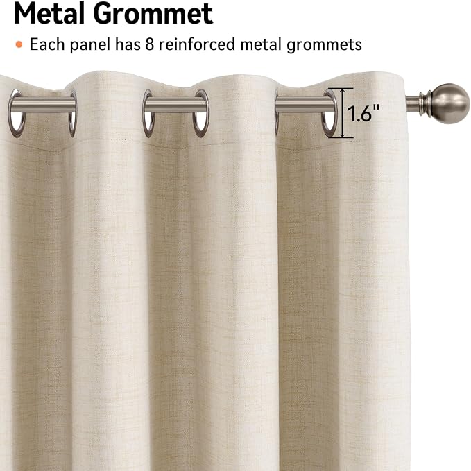 100% Blackout Linen Textured Curtains 90 Inch Long, Butter Cream | 100% - Image 6
