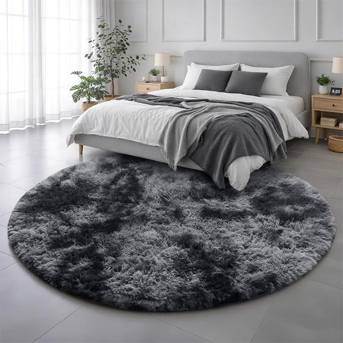 Amdrebio Tie-Dyed Dark Grey Round Circle Rug 8Ft - Image 3