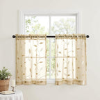 MIULEE Beige Sheer Curtains 2 Panels Leaf Patterned, W30 x L30 | Embroidered - Image 2