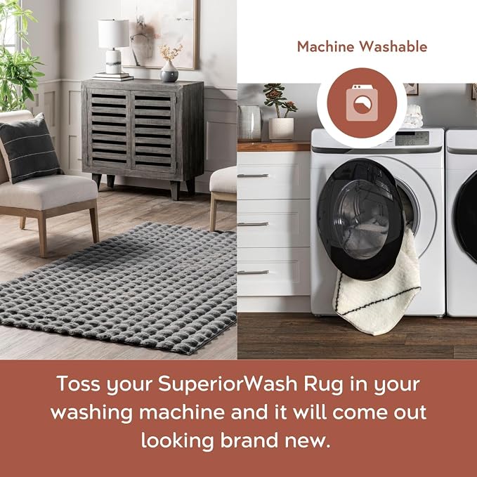 nuLOOM Jeni Dark Grey Checkered Washable Runner Rug, Dark Grey - Image 3