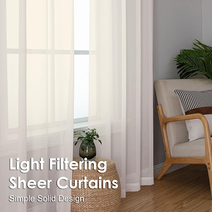 Cream Sheer Curtains 96 Inches Long 2 Panels - Image 6
