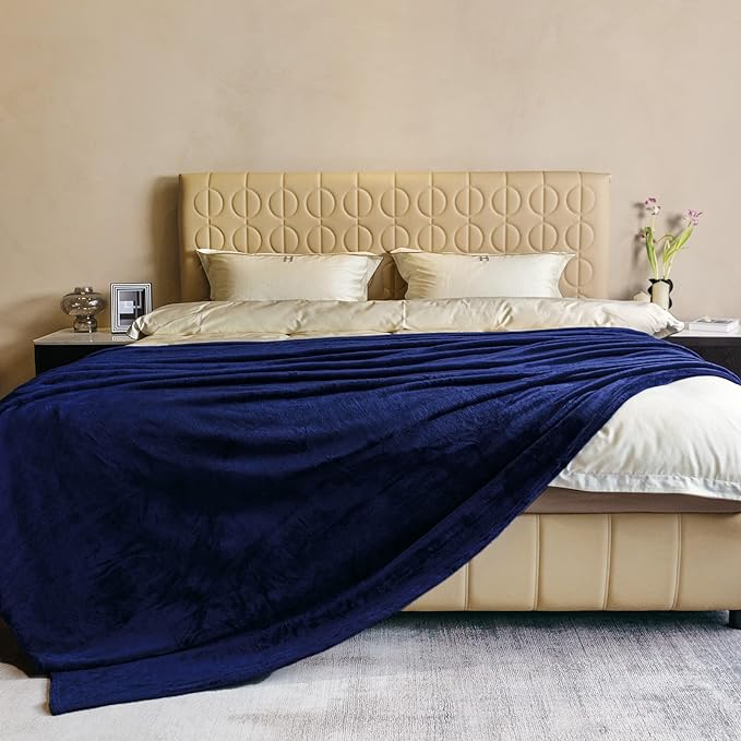 Fleece Plush Throw Blanket Navy Blue 90"x90"for Couch Fuzzy Cozy Flannel | by JIAHANNHA