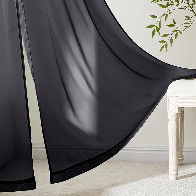 MIULEE Black Sheer Curtains 90 Inches Long 4 Panels 54 x 90 Inches | Light - Image 6
