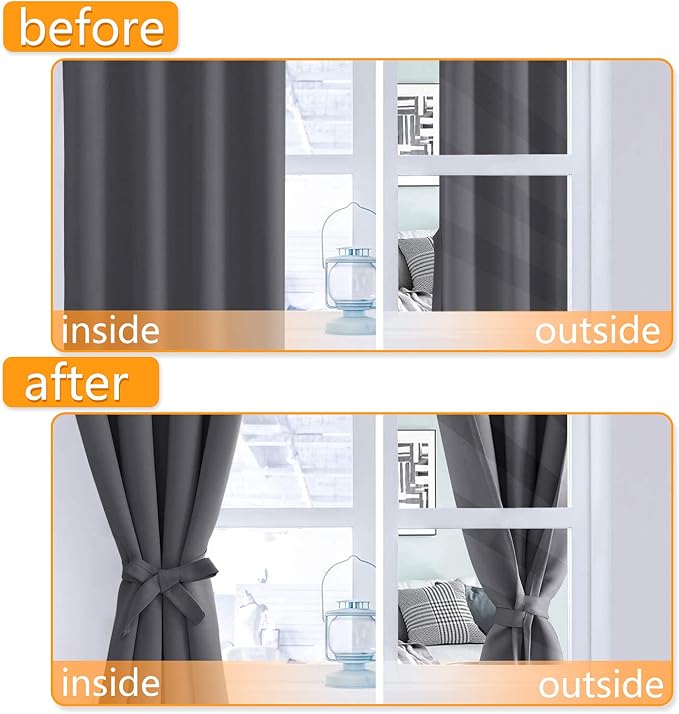 Blackout Curtains for Bedroom, Dark Grey, 52 x 96 Inch, 2 Panels | Thermal - Image 4