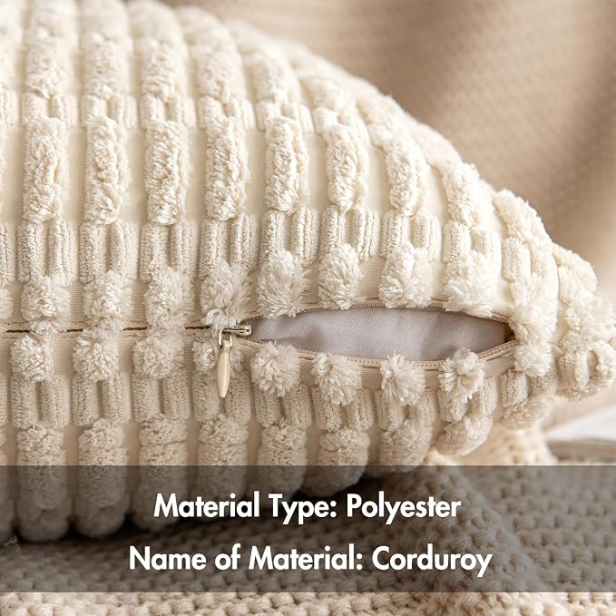 MIULEE Lumbar Corduroy Decorative Throw Pillow Covers 22x14 Cream White | Pack - Image 6