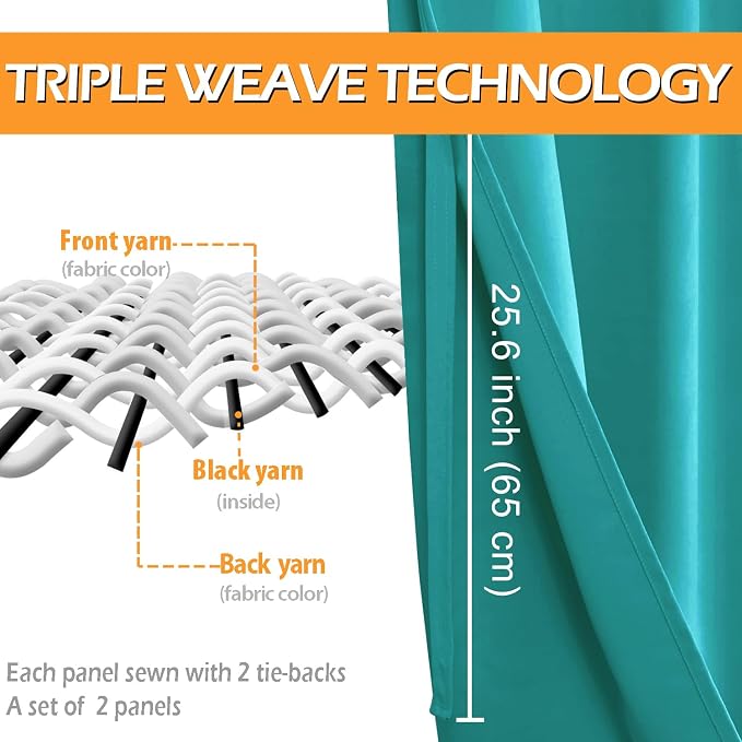 Blackout Curtains for Bedroom, Peacock Teal, 42 x 84 Inch, 2 Panels | Thermal - Image 3