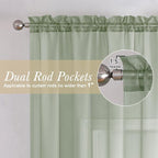 Sage Green Sheer Curtains 84 Inches Long 2 Panels Set, Solid Voile Light - Image 2