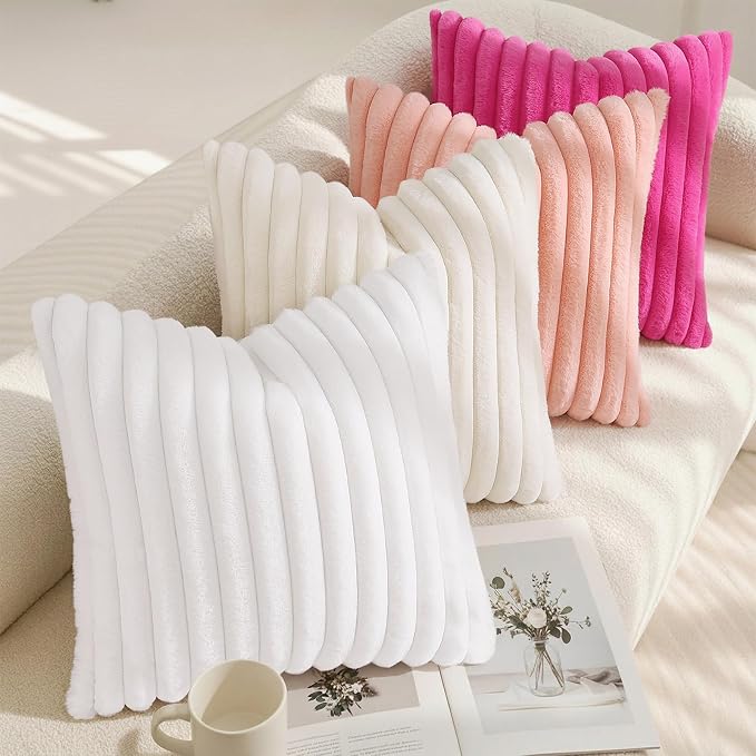 decorUhome Fall Faux Fur Throw Pillow Covers 18x18 Set of 2 Blush Pink | - Image 7