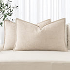 MIULEE Decorative Linen Lumbar Pillow Covers 12x20 Inch Natural Beige | Boho by MIULEE