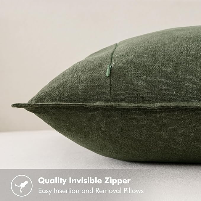 MIULEE Decorative Linen Euro Sham Pillow Covers 26x26 Dark Olive Green | Boho - Image 3