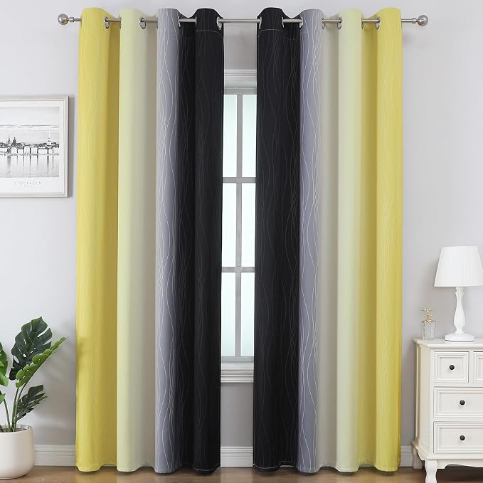 Black and Yellow Ombre Blackout Curtains 108 Inches Long | Room Darkening - Image 2
