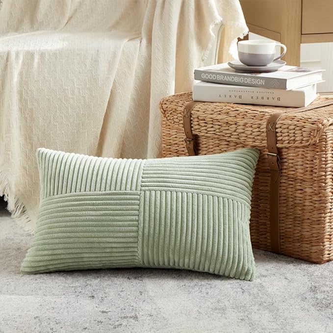 Fancy Homi 2 Packs Sage Green Long Lumbar Decorative Throw Pillow Covers 16x24 - Image 2