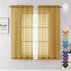 Gold Sheer Curtains 63 Inch Length 2 Panels, Airy Light Filtering Voile Curtain by Lecloud