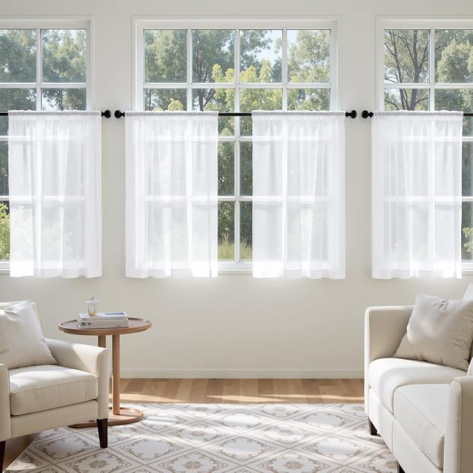 MIULEE 4 Panels White Short Sheer Curtains 24 Inch Length 42 x 24 Inches | - Image 2