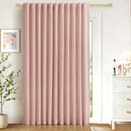 Linen Textured Total Blackout Sliding Door Curtains 96 Inches Long, Blush Pink by 100BlackoutShield
