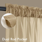 MIULEE Beige Sheer Curtains 90 Inches Long 4 Panels 42 x 90 Inches | Light - Image 3