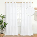 Extra Long White Linen Semi Sheer Curtains 90 Inch Length 2 Panels | Light by YoungsTex