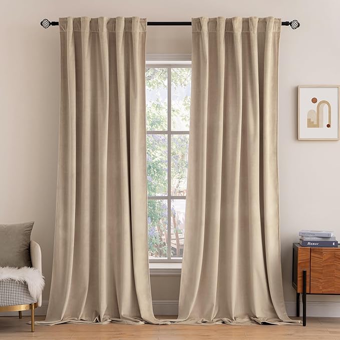 MIULEE Velvet Curtains 52x72 inches 2 Panels Camel Beige Blackout Curtains | by MIULEE