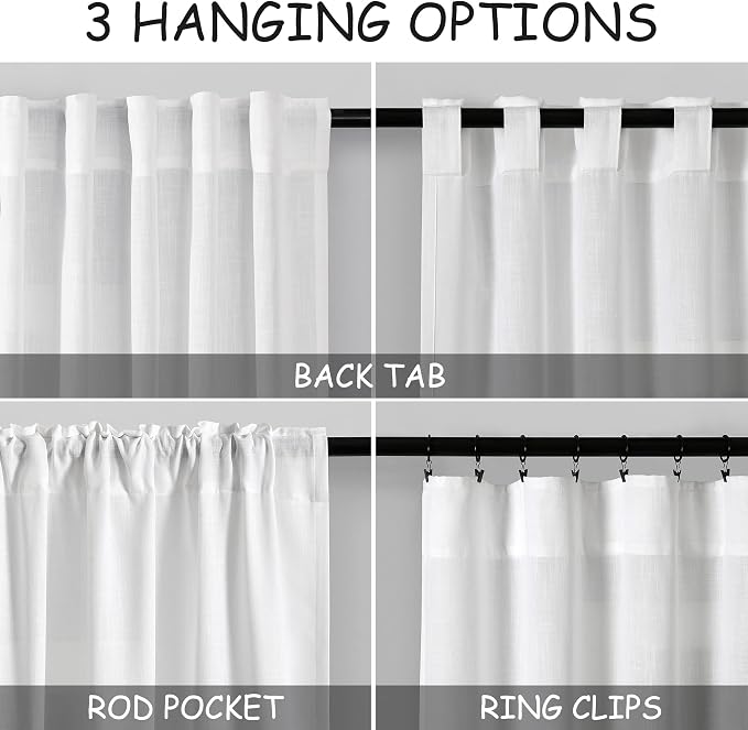 White Extra Long Linen Curtains 2 Panels Set 141 Inches Long - Image 4