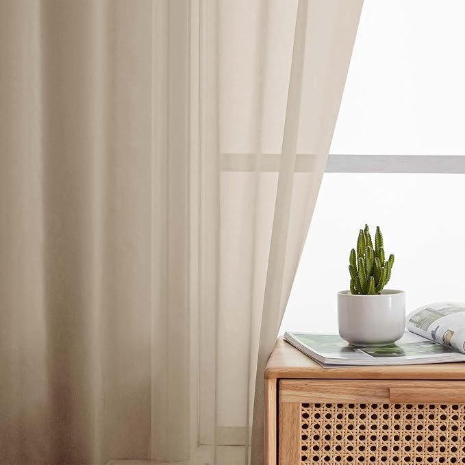 Taupe Sheer Curtain for Bedroom Living Room 72 Inches Long 2 Panels Set - Image 6