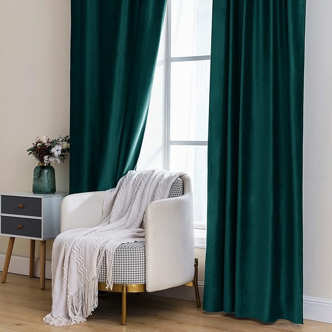 MIULEE Velvet Blackout Curtains 52x84 inches 2 Panels Emerald Green | Luxury - Image 7