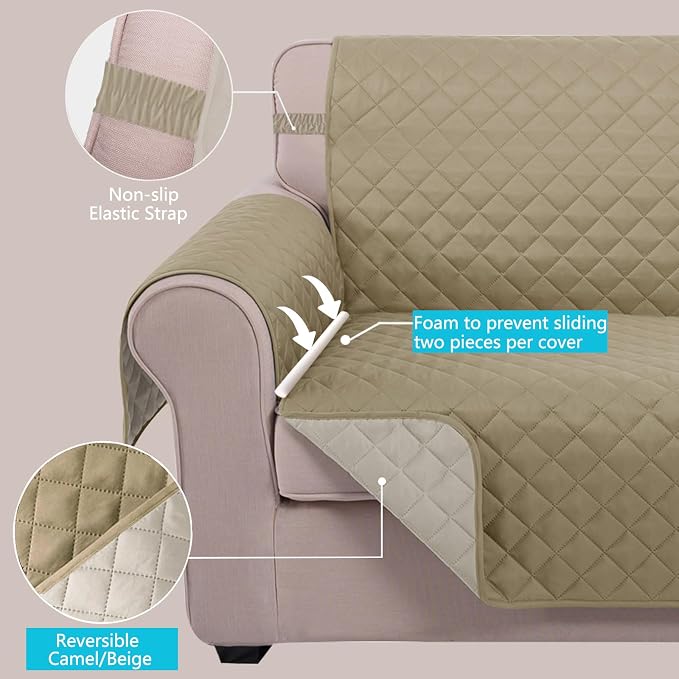 U-NICE HOME Large Sofa Cover Reversible Couch Cover, Light Camel/Beige | - Image 3